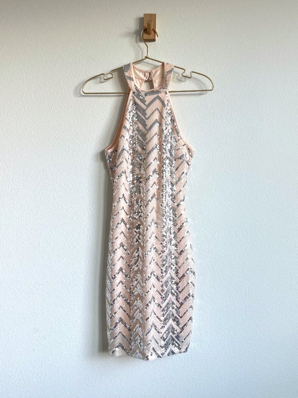 Honey and Rosie Sequin Halter Mini Dress - Rose Gold & Silver - Size S
